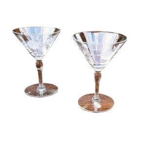 2x Rose Gray cut Optic Clear Martini? Glasses / Goblets by Unknown Manufacturer